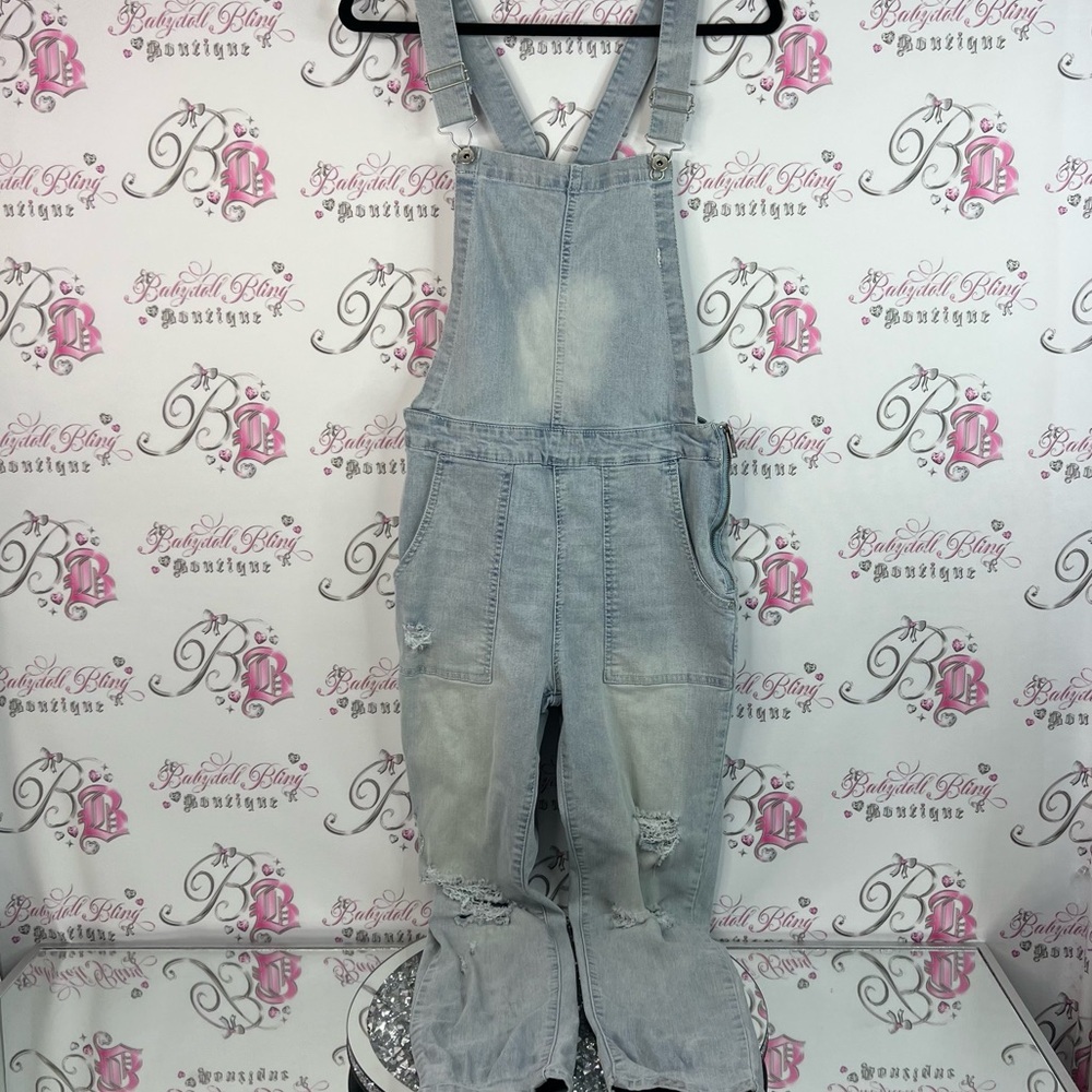 Wallflower overalls one piece jumper pants Light Blue Distressed Denim Overalls